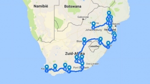 Reisroute Zuid-Afrika
